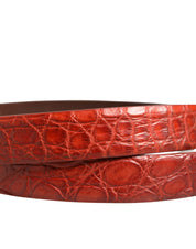 Red Leather Gold Tone Metal Buckle Men Belt