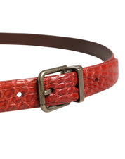 Red Leather Gold Tone Metal Buckle Men Belt