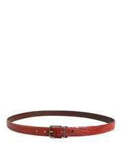 Red Leather Gold Tone Metal Buckle Men Belt