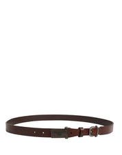 Brown Leather Logo Metal Buckle Men Belt