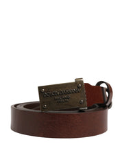 Brown Leather Logo Metal Buckle Men Belt