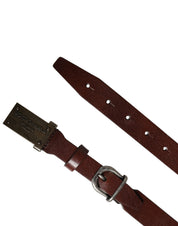 Brown Leather Logo Metal Buckle Men Belt