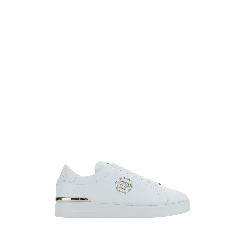 Philipp Plein White Calf Leather Low Top Sneakers