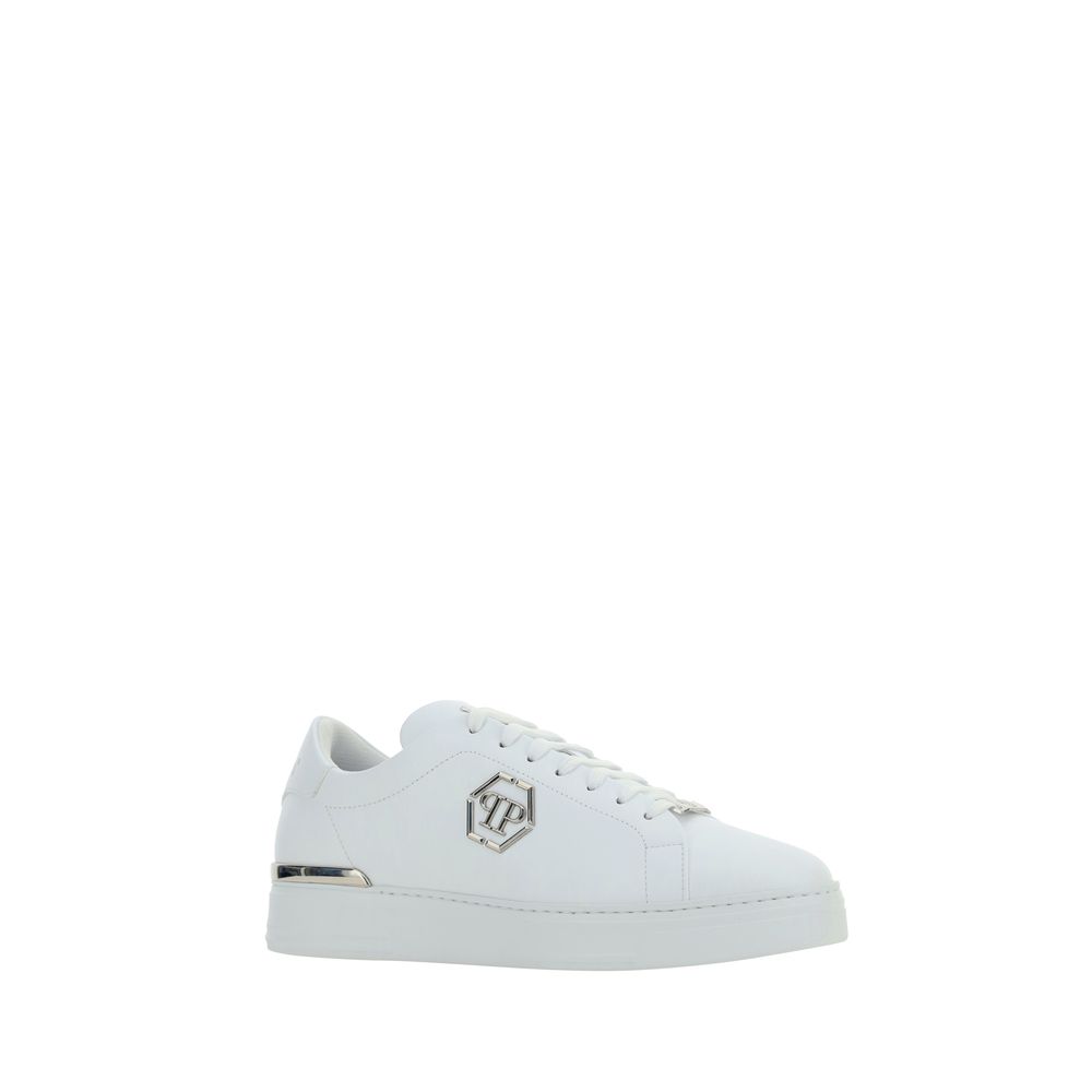 Philipp Plein White Calf Leather Low Top Sneakers