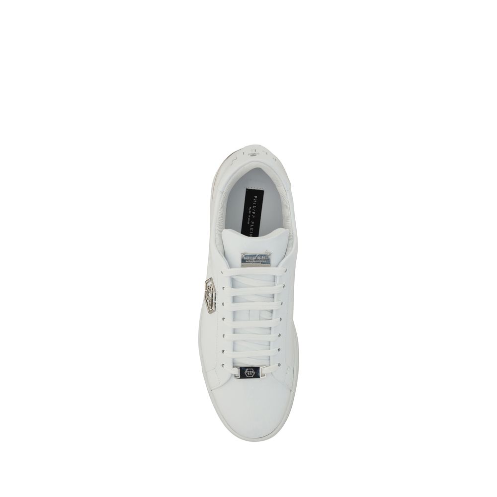 Philipp Plein White Calf Leather Low Top Sneakers