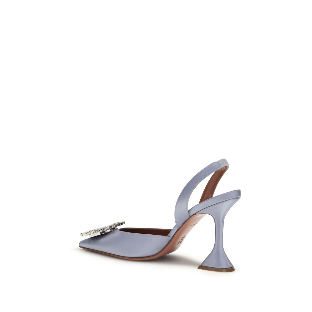 Amina Muaddi Purple Satin Begum Slingback Pumps