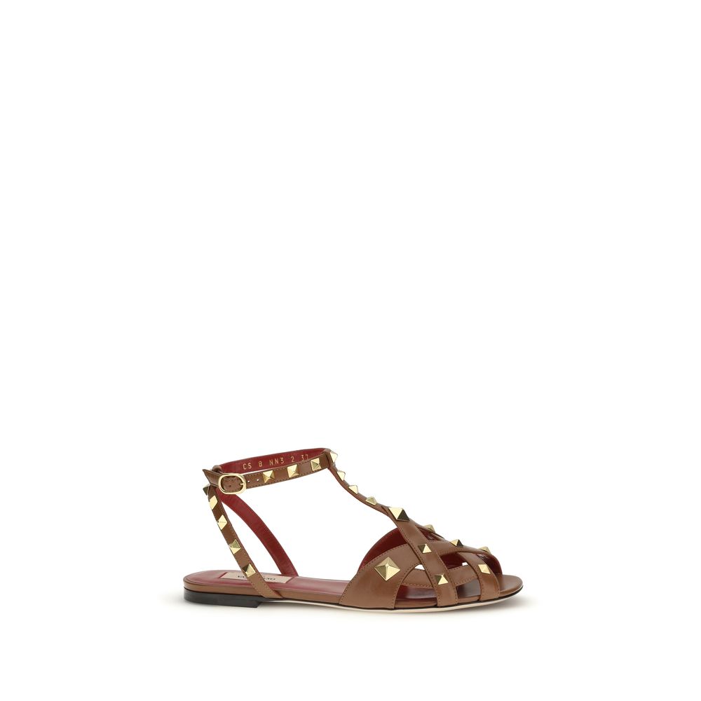 Valentino Garavani Brown Goatskin Studdy Sandals