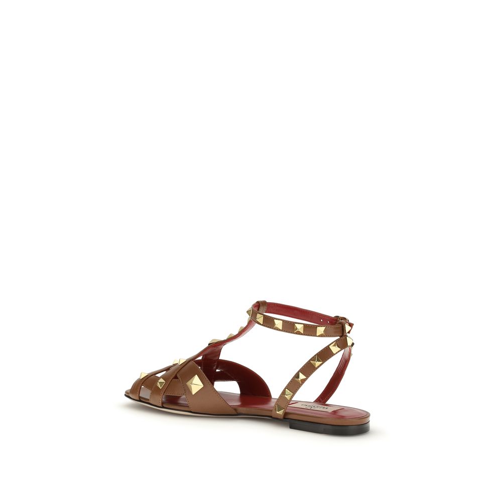 Valentino Garavani Brown Goatskin Studdy Sandals