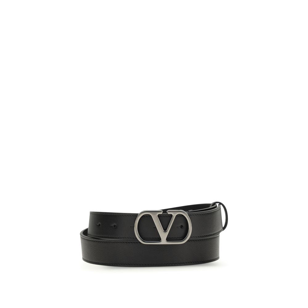 Valentino Garavani Black Calf Leather Regular Belt