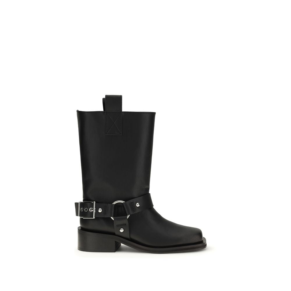 Ganni Black Calf Leather Lace-Up Boots