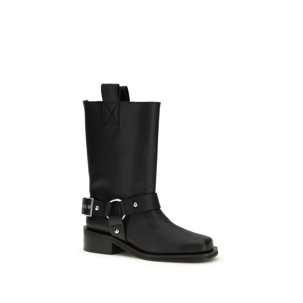 Ganni Black Calf Leather Lace-Up Boots