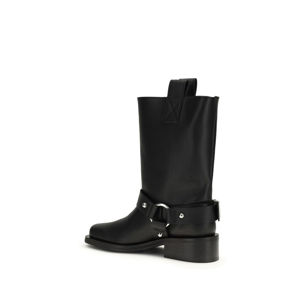 Ganni Black Calf Leather Lace-Up Boots