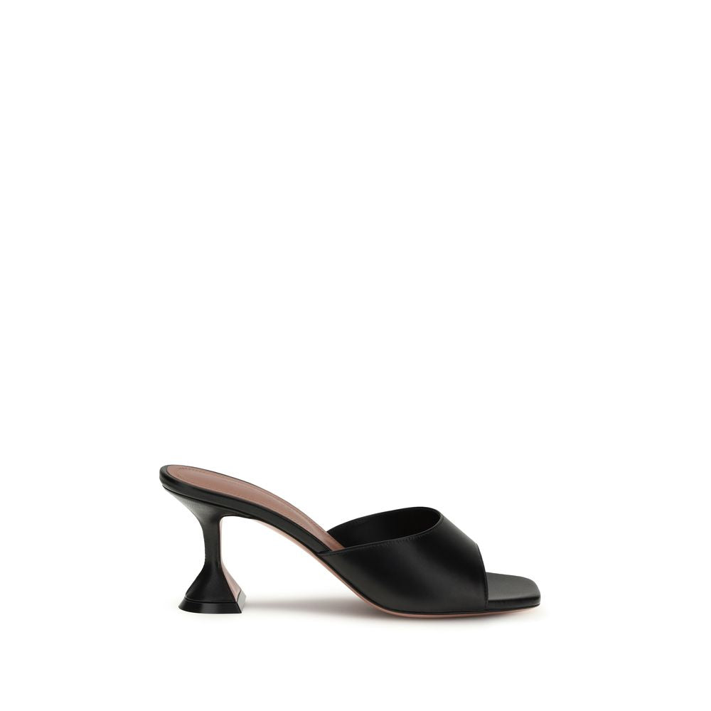 Amina Muaddi Black Calf Leather Stiletto Heel Sandals