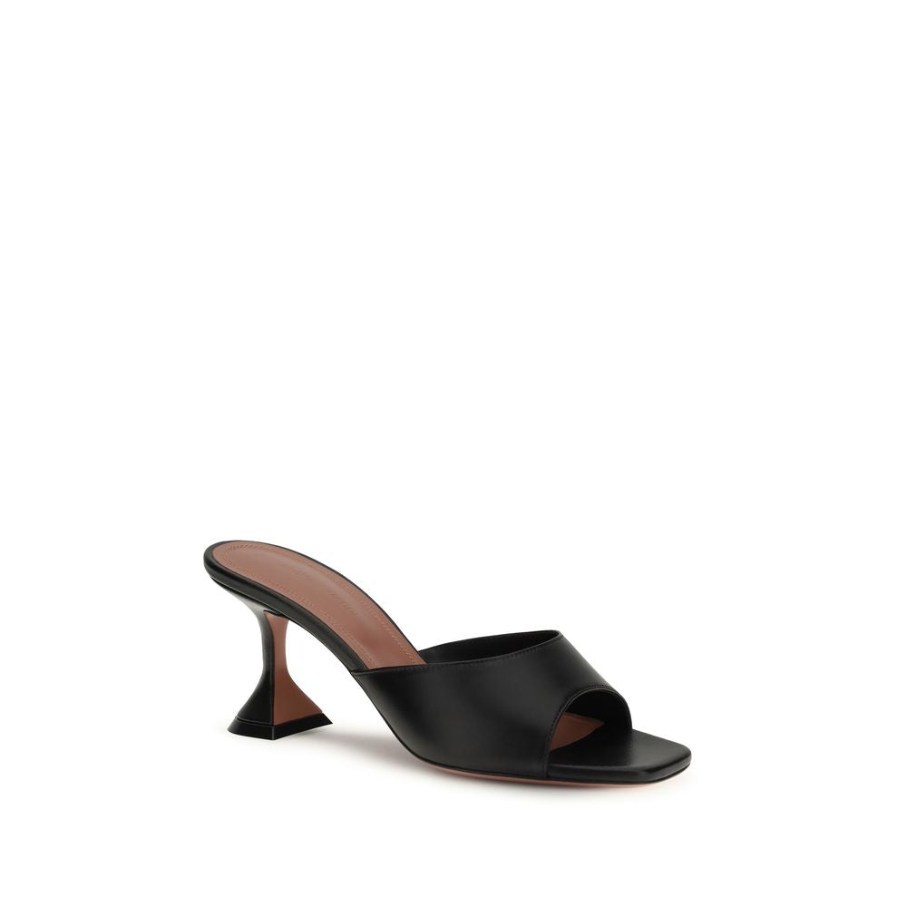 Amina Muaddi Black Calf Leather Stiletto Heel Sandals