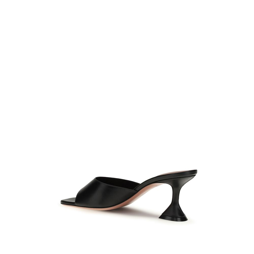 Amina Muaddi Black Calf Leather Stiletto Heel Sandals