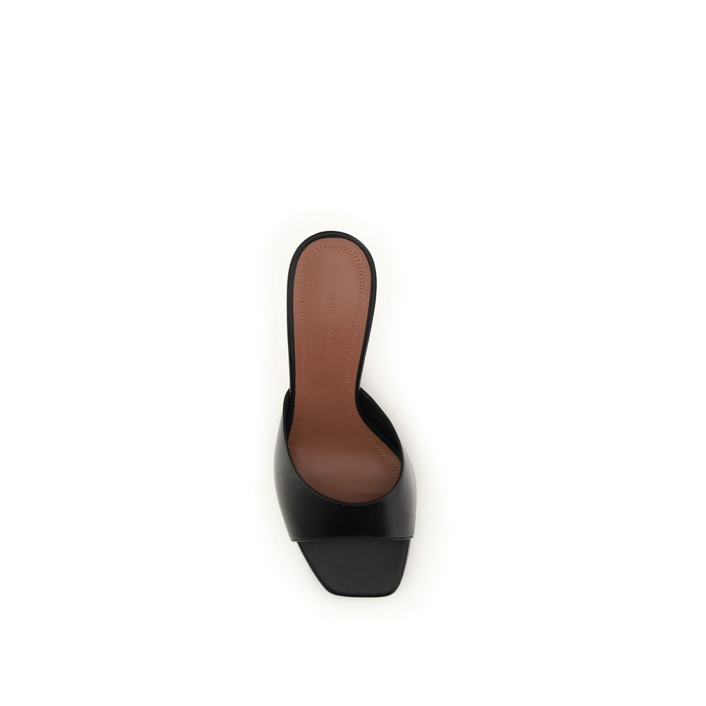 Amina Muaddi Black Calf Leather Stiletto Heel Sandals