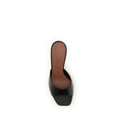 Amina Muaddi Black Calf Leather Stiletto Heel Sandals