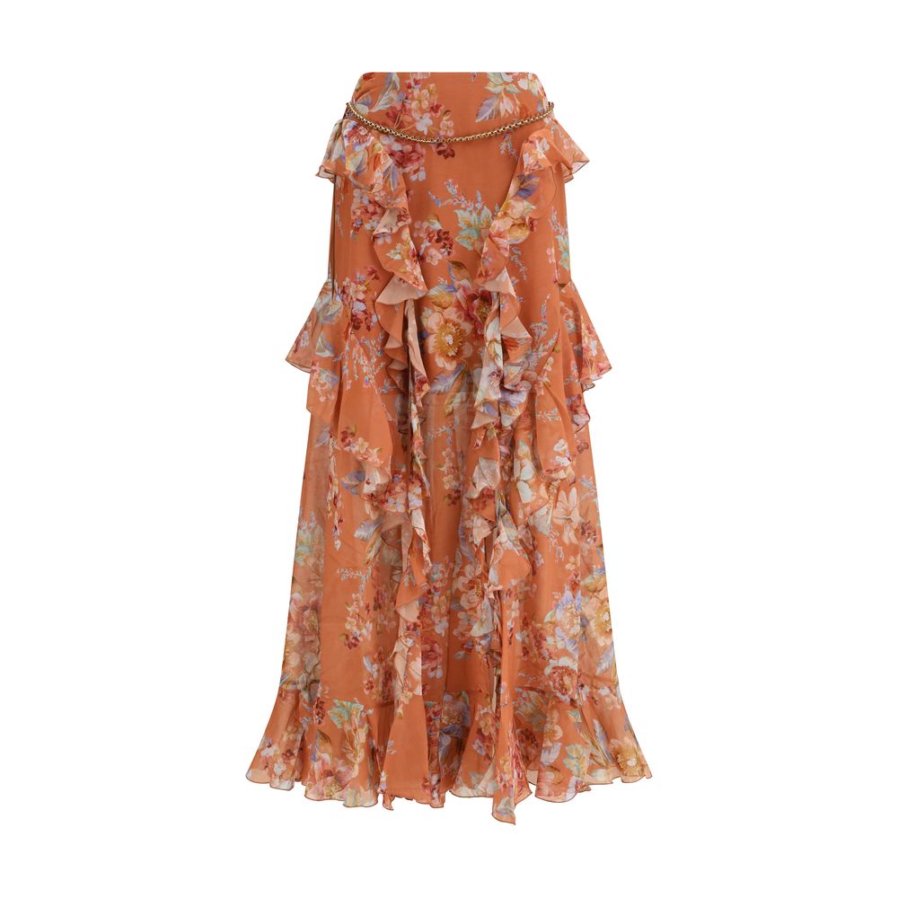 Zimmermann Orange Cotton-Silk Long Skirt