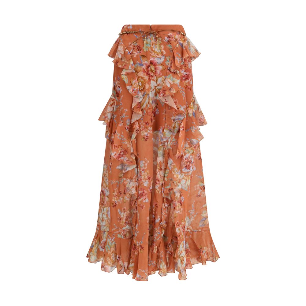 Zimmermann Orange Cotton-Silk Long Skirt
