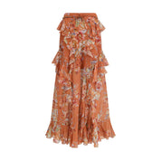 Zimmermann Orange Cotton-Silk Long Skirt
