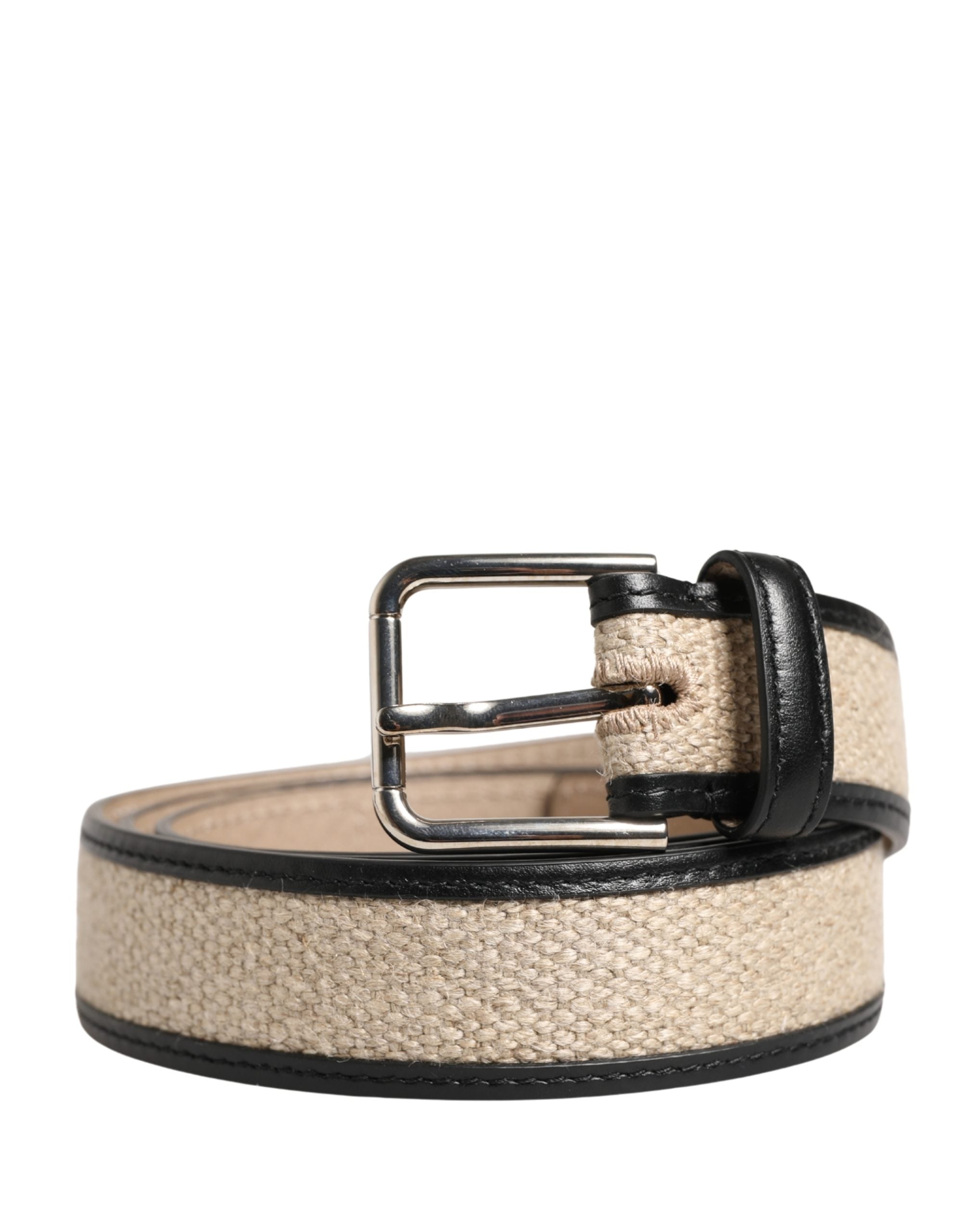 Dolce & Gabbana Beige Black Woven Leather Belt