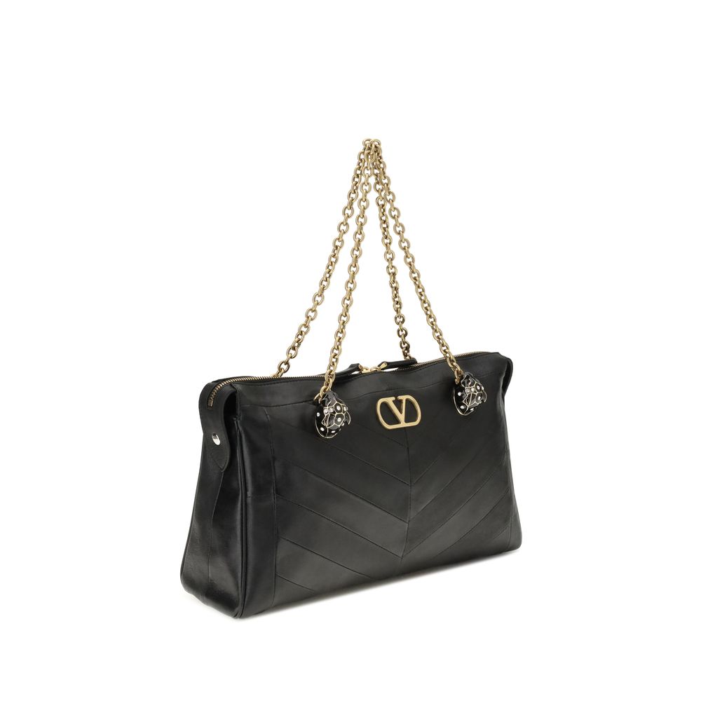 Valentino Garavani Black Calf Leather Shoulder Bag