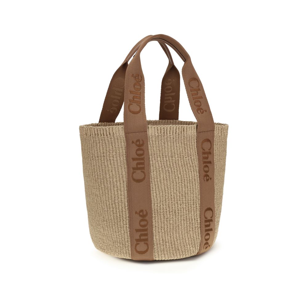 Chloé Beige Raffia Woody Bucket Bag