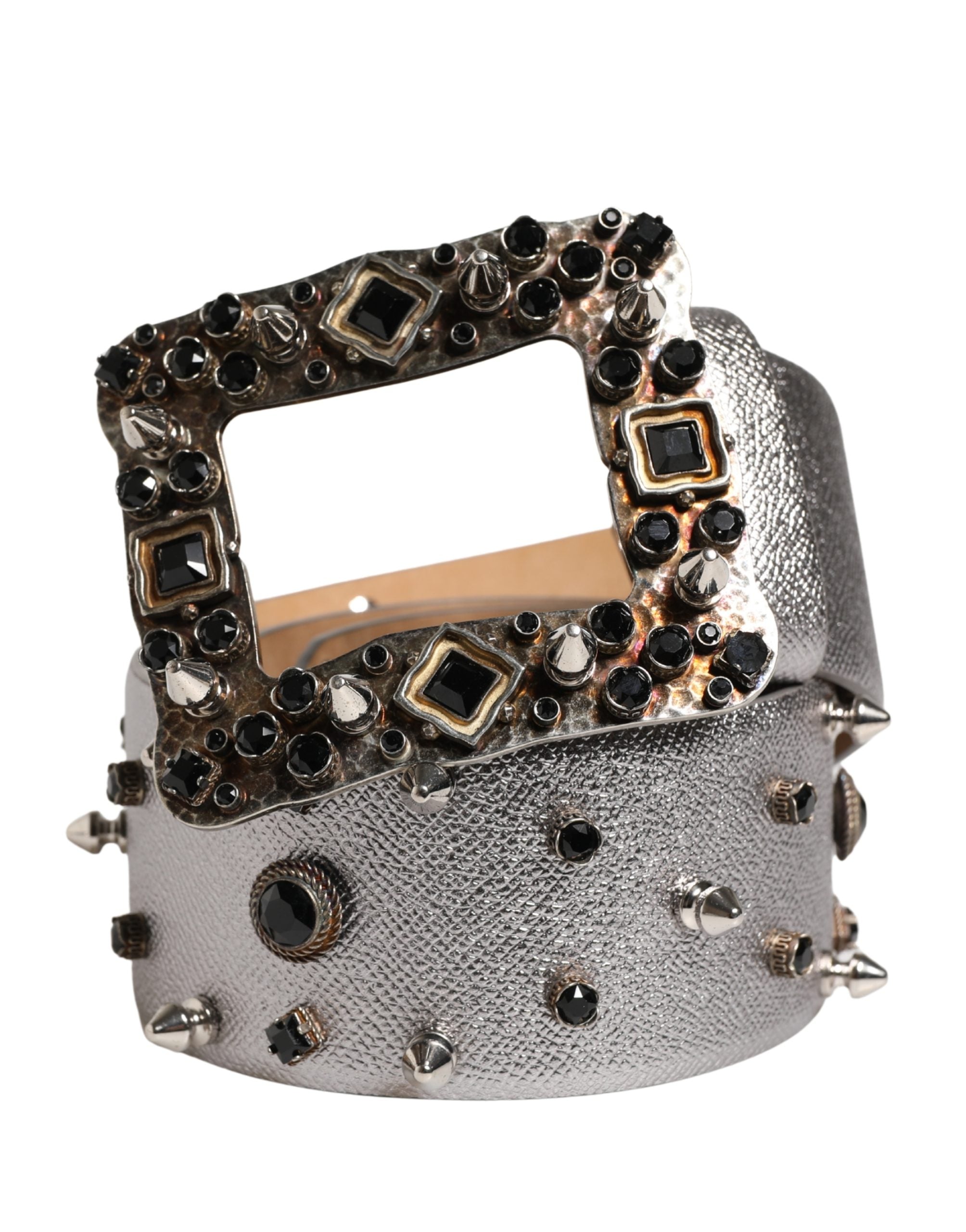 Dolce & Gabbana Silverfärgat lädermidjebälte med kristallspänne