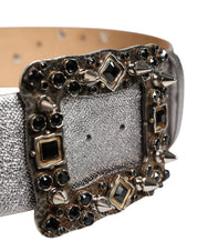 Dolce & Gabbana Silverfärgat lädermidjebälte med kristallspänne