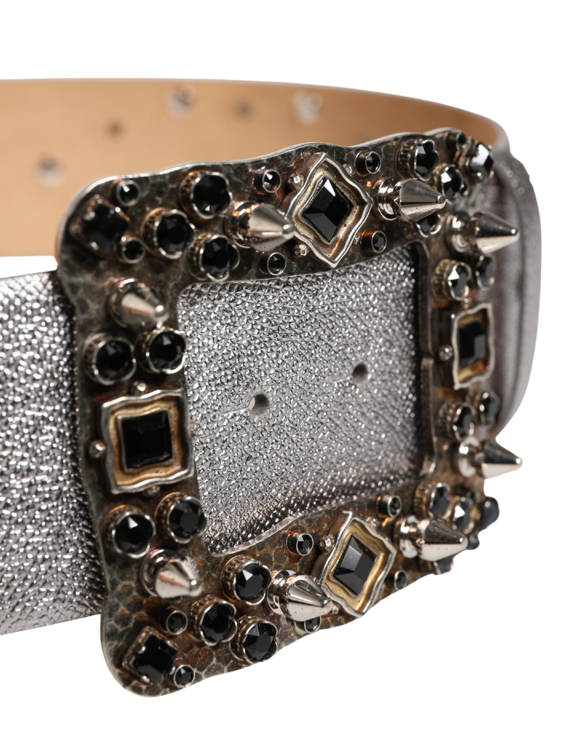 Dolce & Gabbana Silverfärgat lädermidjebälte med kristallspänne