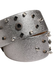 Dolce & Gabbana Silverfärgat lädermidjebälte med kristallspänne