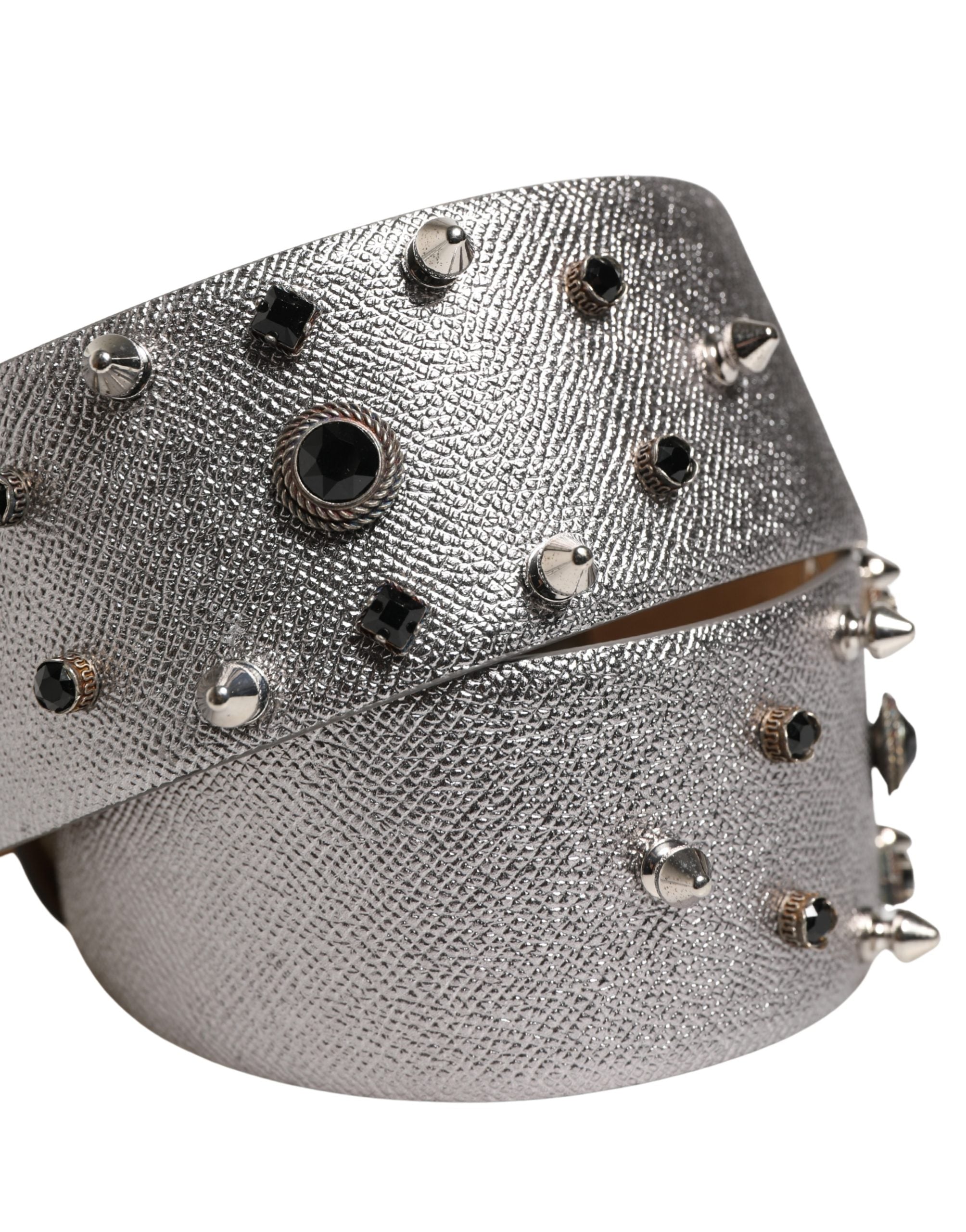Dolce & Gabbana Silverfärgat lädermidjebälte med kristallspänne