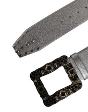 Dolce & Gabbana Silverfärgat lädermidjebälte med kristallspänne