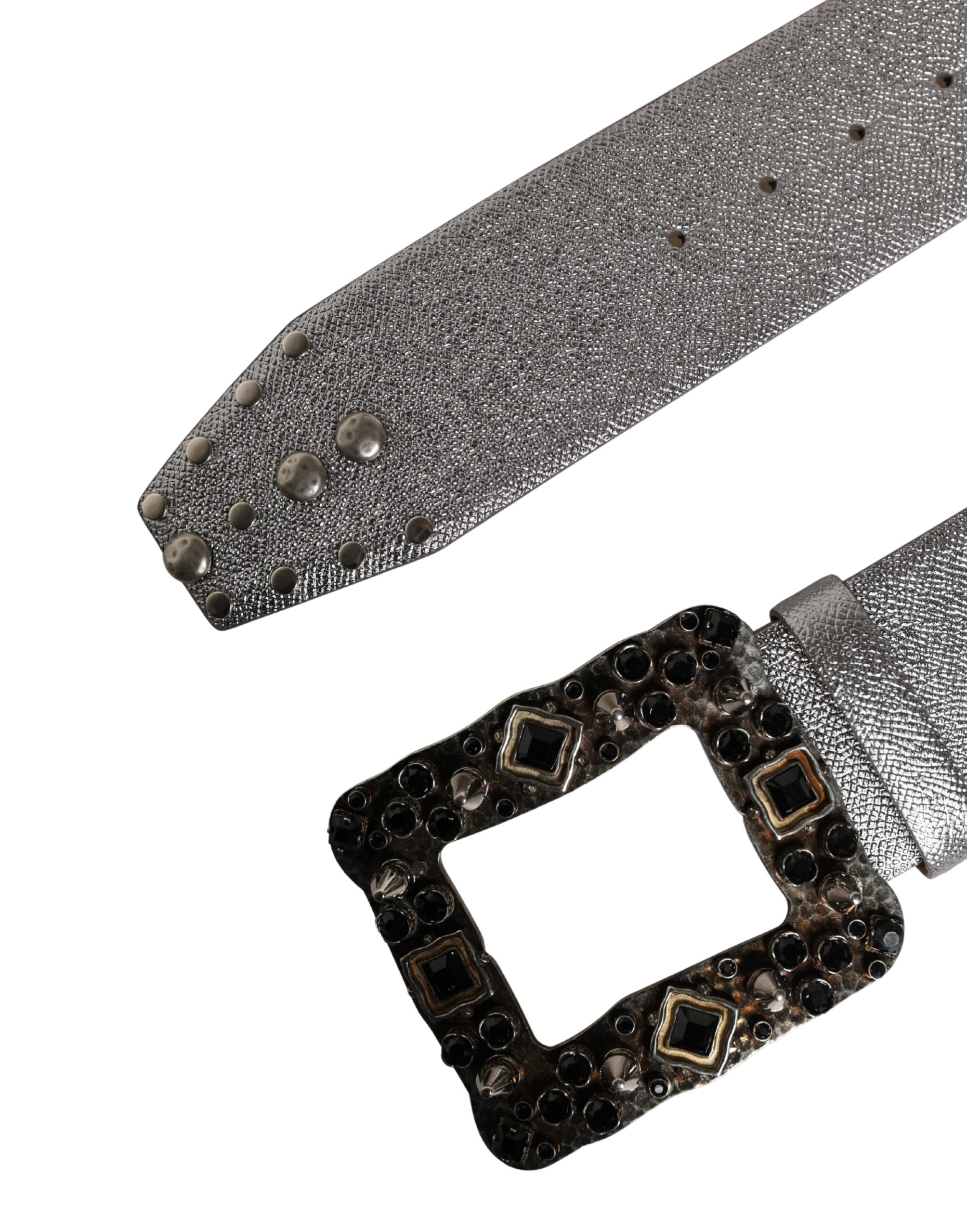 Dolce & Gabbana Silverfärgat lädermidjebälte med kristallspänne