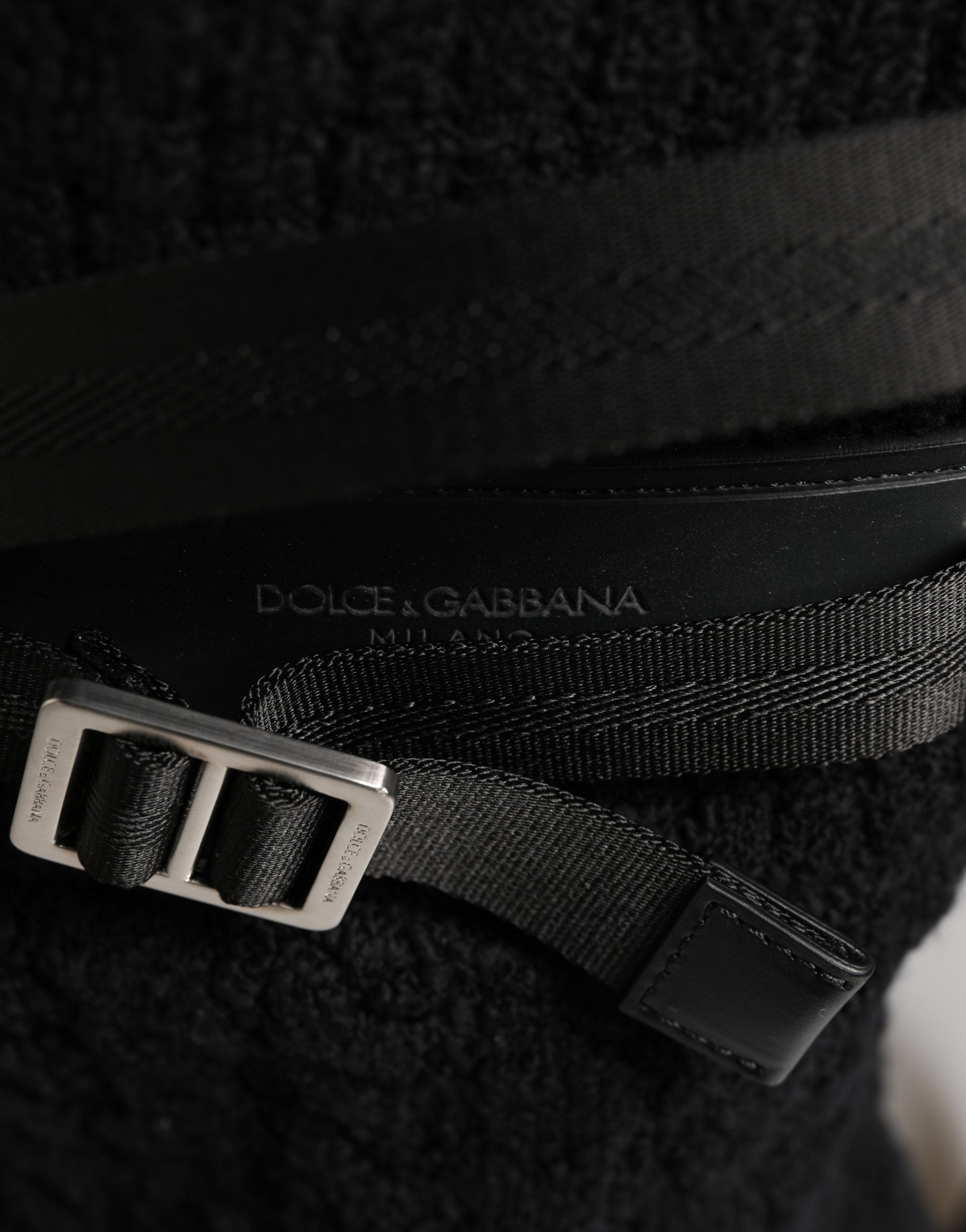 Dolce & Gabbana Black Tricot Wool Blend Backpack