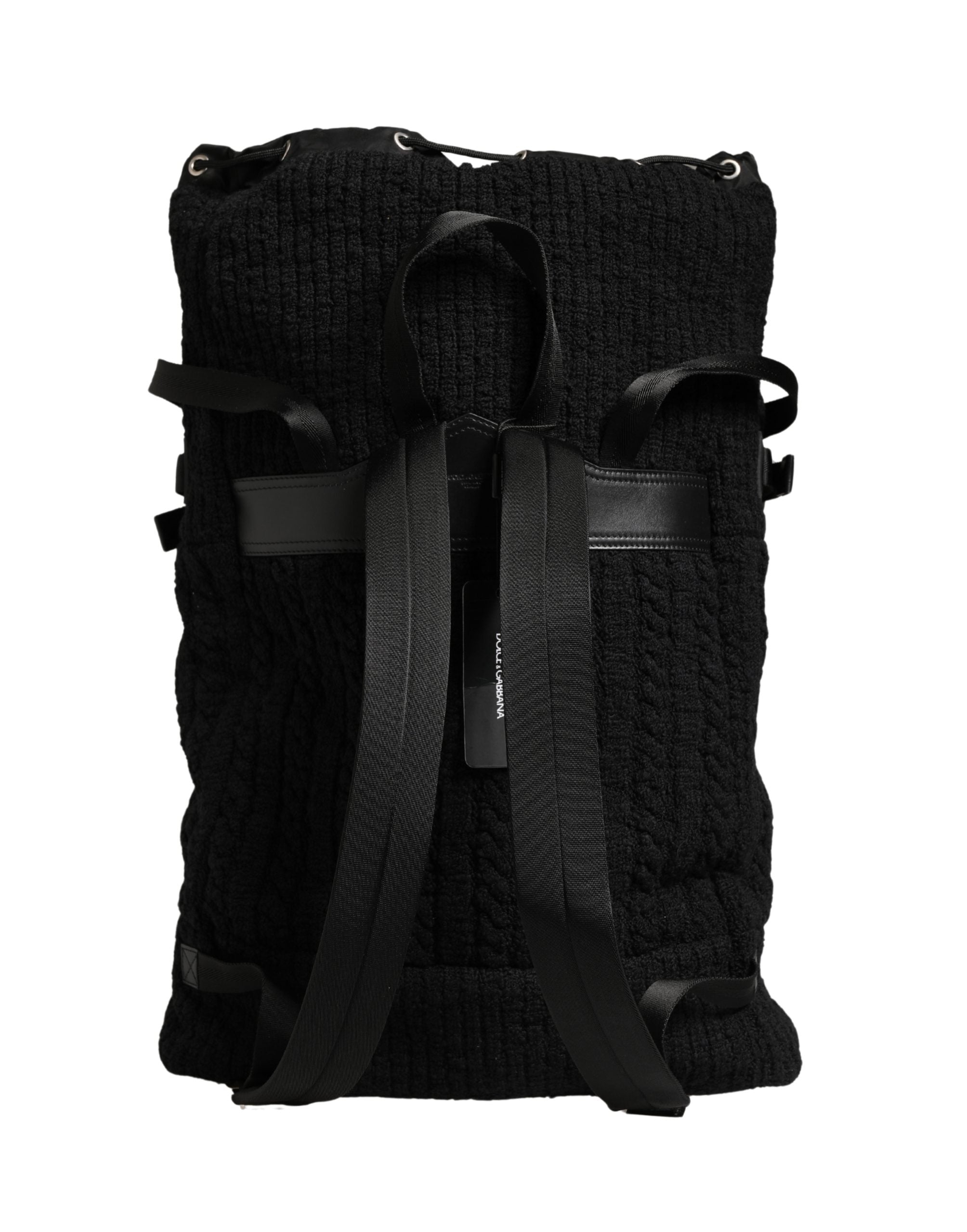 Dolce & Gabbana Black Tricot Wool Blend Backpack