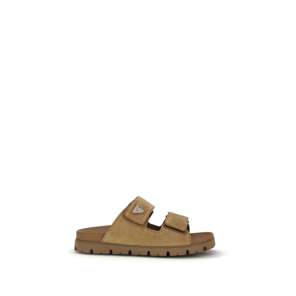 Prada Brown Calf Leather Strap-On Sandals