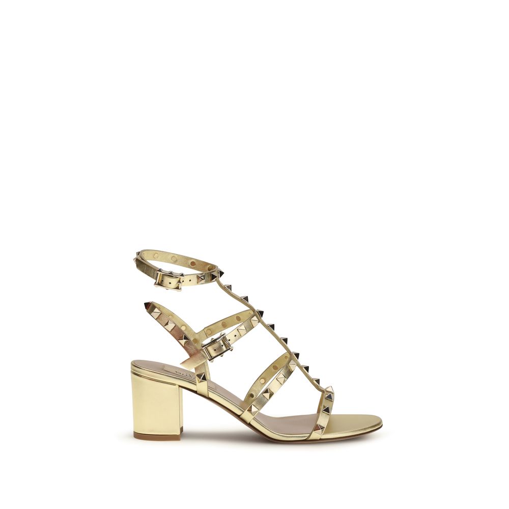 Valentino Garavani Gold Calf Leather Strap-On Sandals