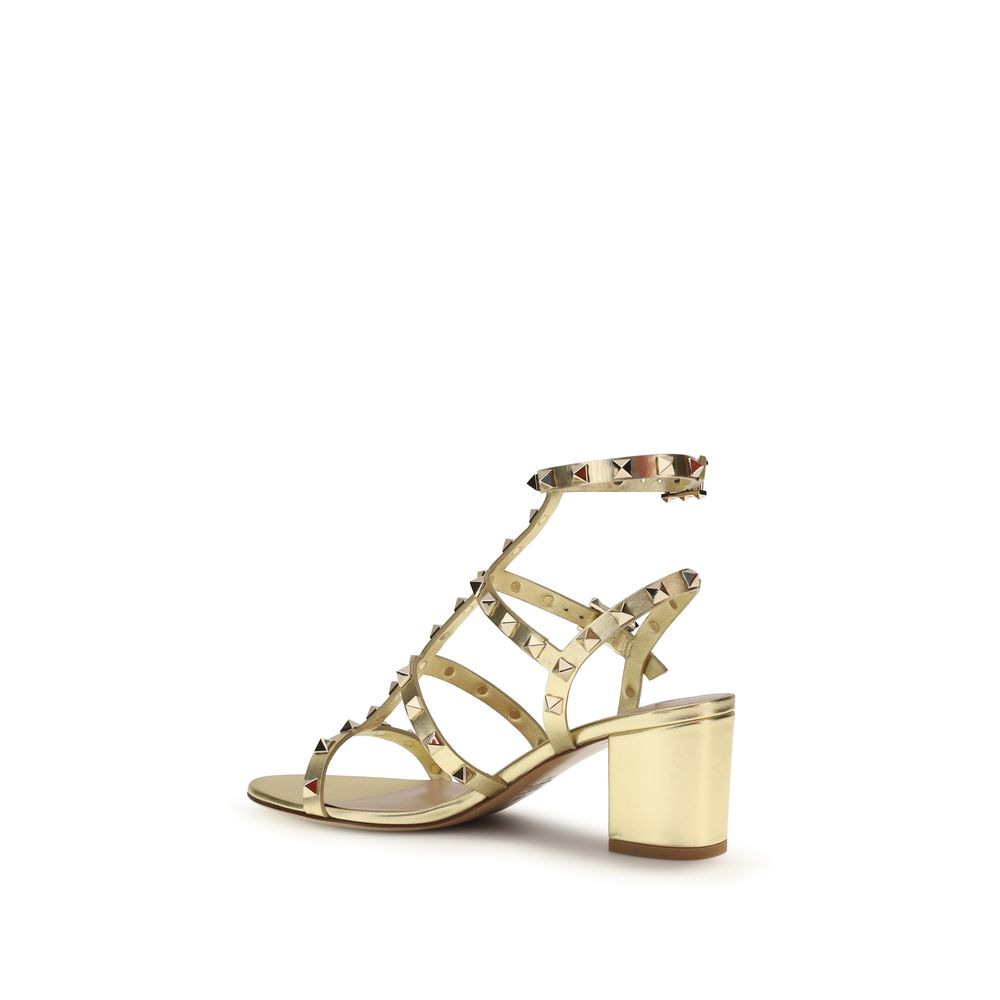 Valentino Garavani Gold Calf Leather Strap-On Sandals