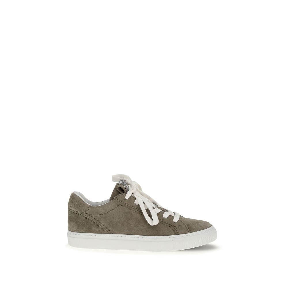 Brunello Cucinelli Gray Calf Leather Low Top Sneakers