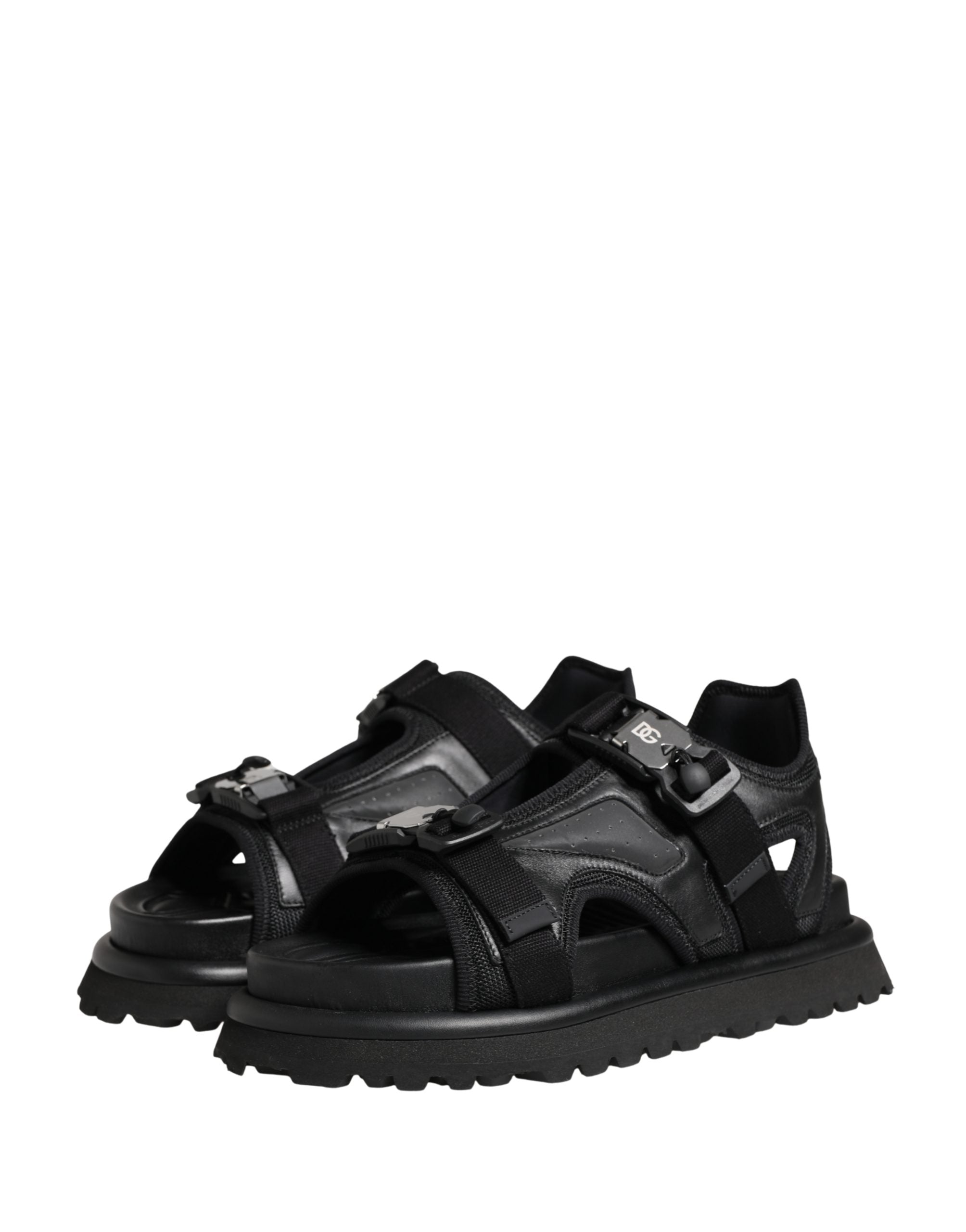 Dolce & Gabbana Black Leather Chunky Sandals