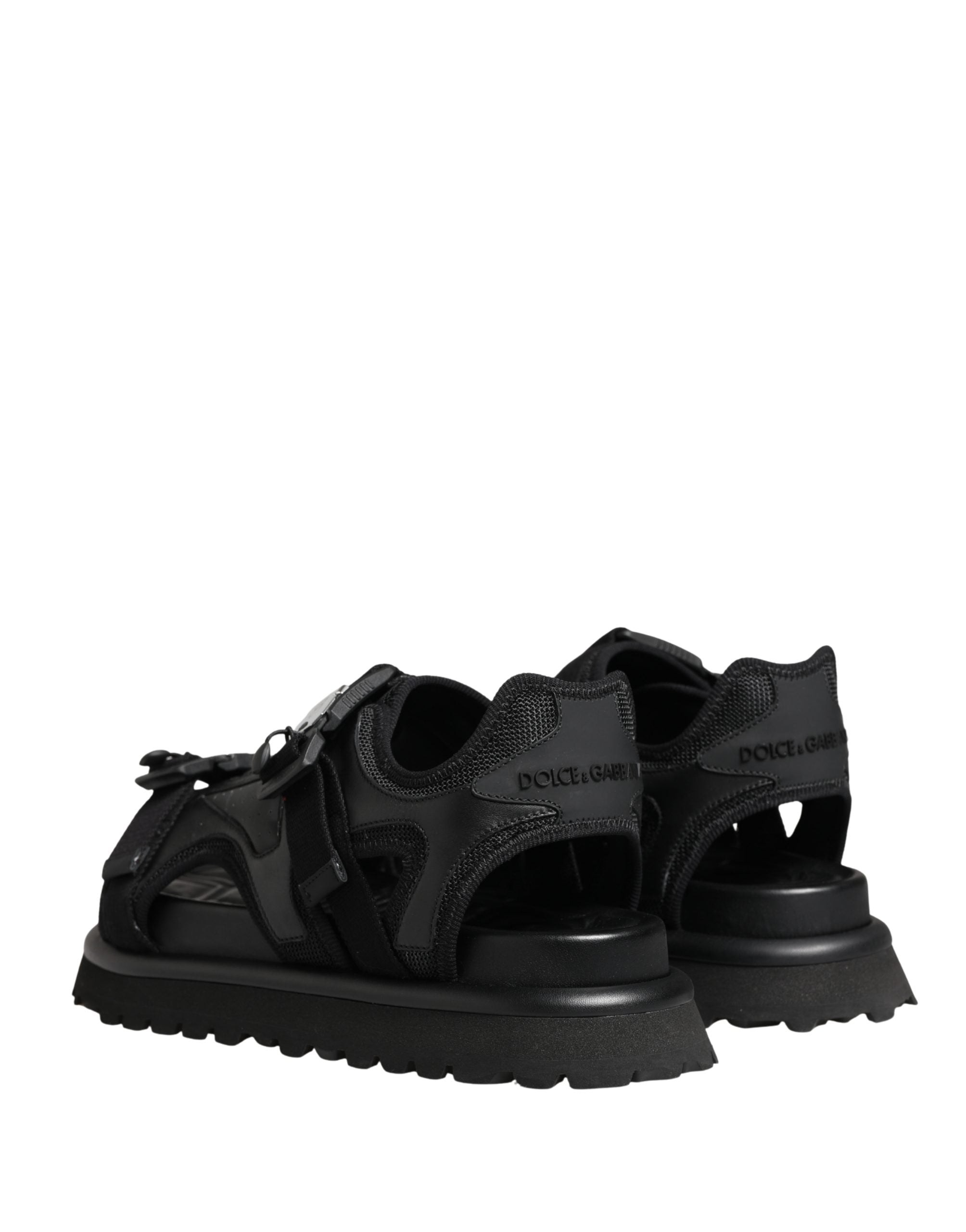 Dolce & Gabbana Black Leather Chunky Sandals