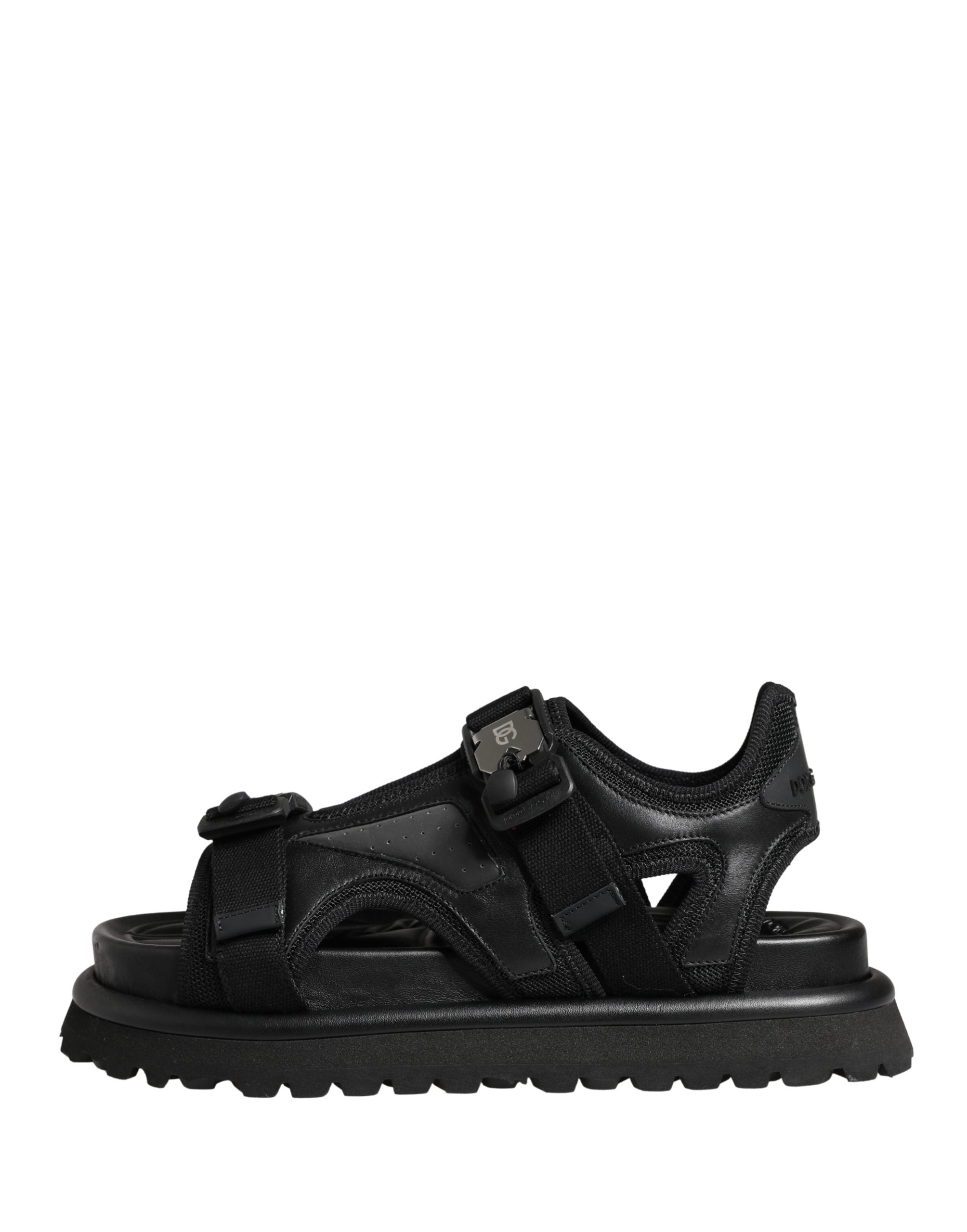 Dolce & Gabbana Black Leather Chunky Sandals