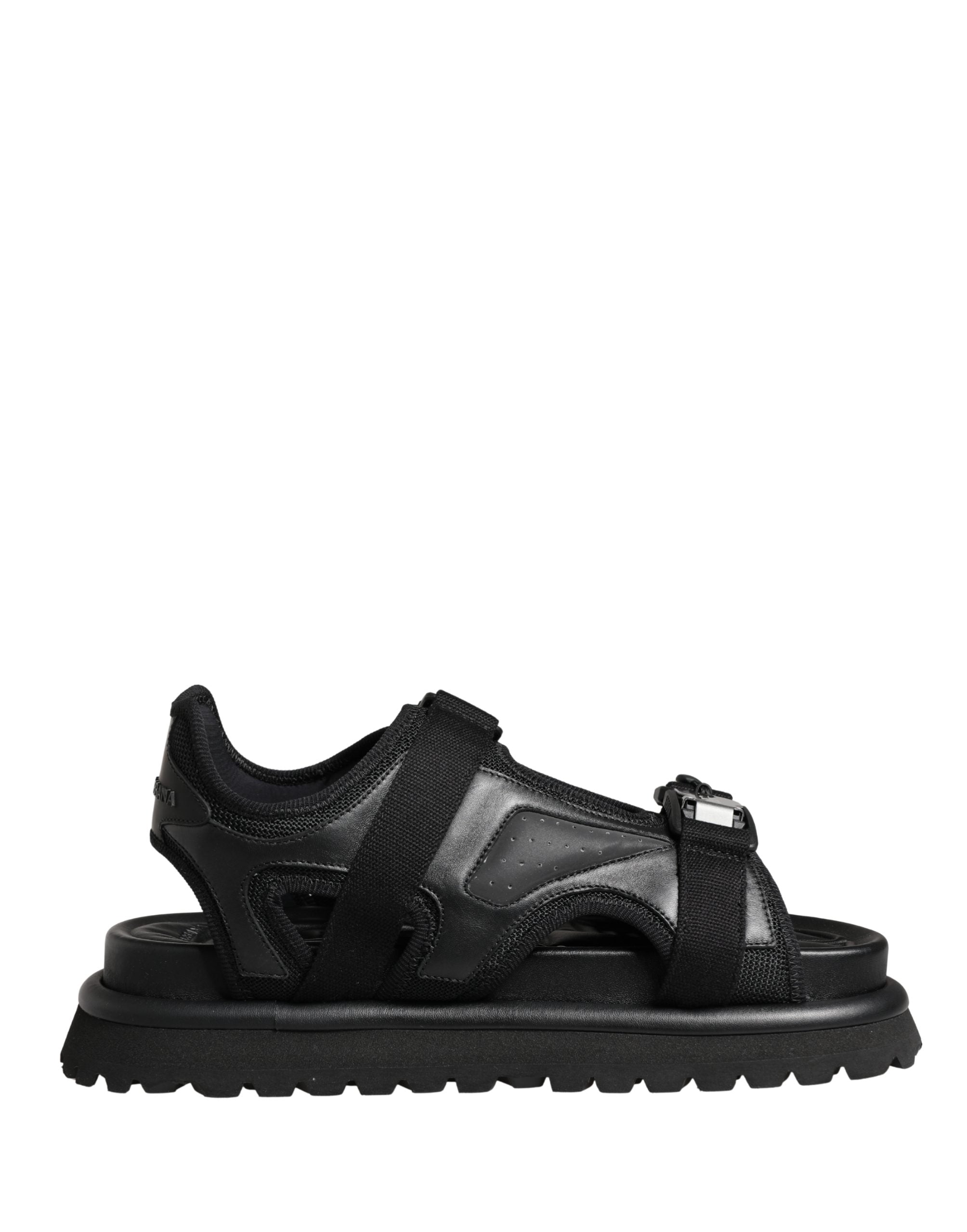Dolce & Gabbana Black Leather Chunky Sandals
