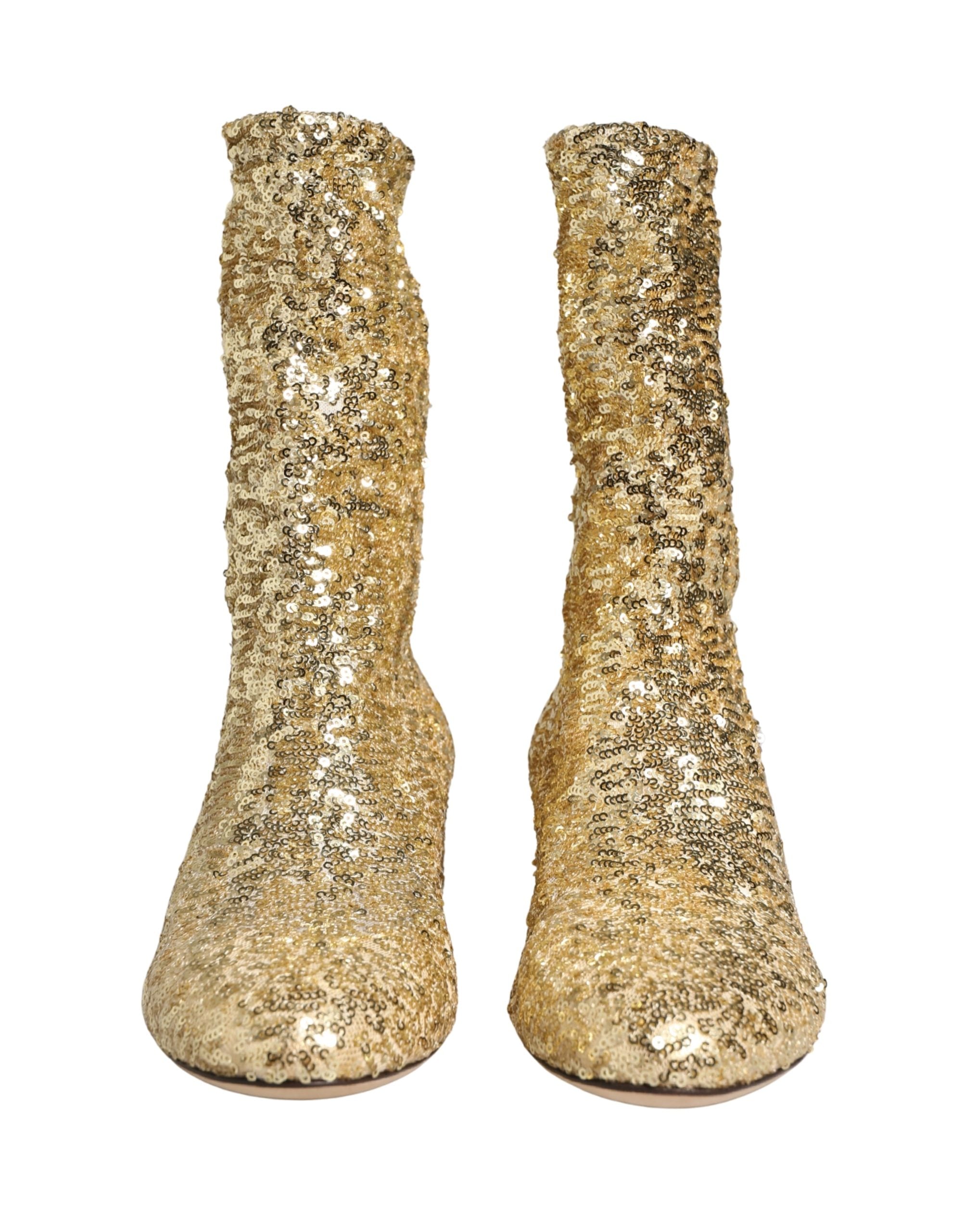 Dolce & Gabbana Gold Sequined Mid-Calf Boots