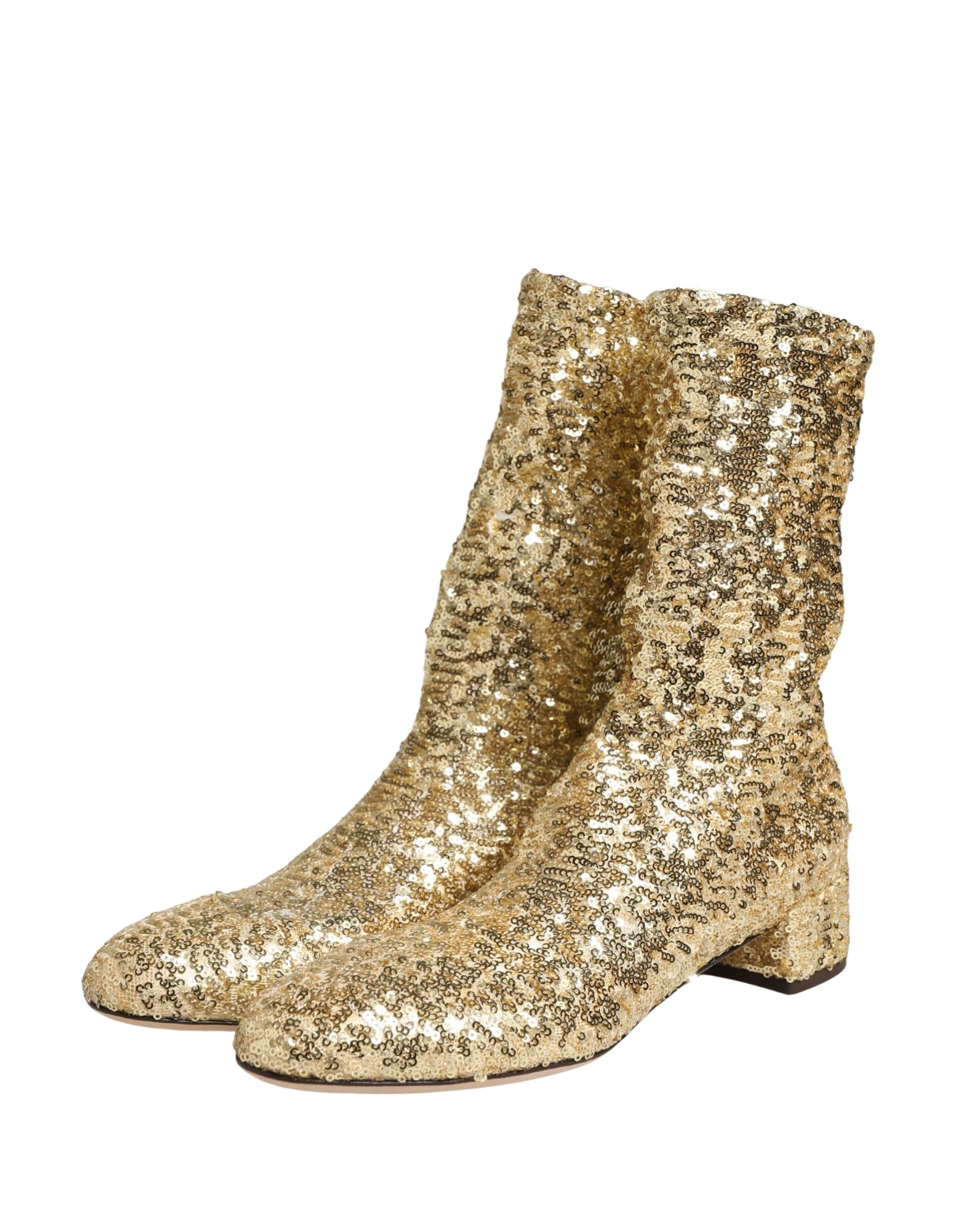 Dolce & Gabbana Gold Sequined Mid-Calf Boots