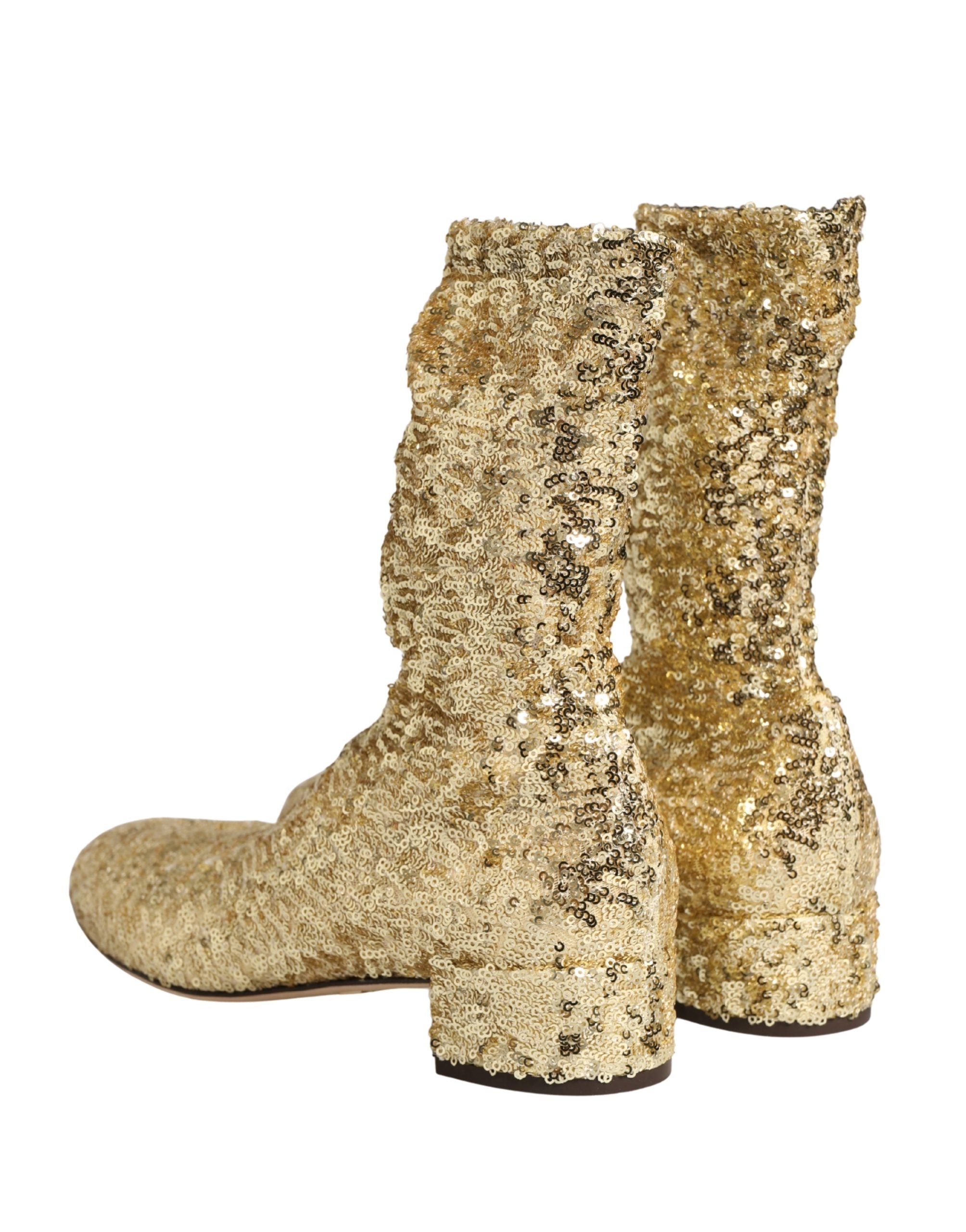 Dolce & Gabbana Gold Sequined Mid-Calf Boots