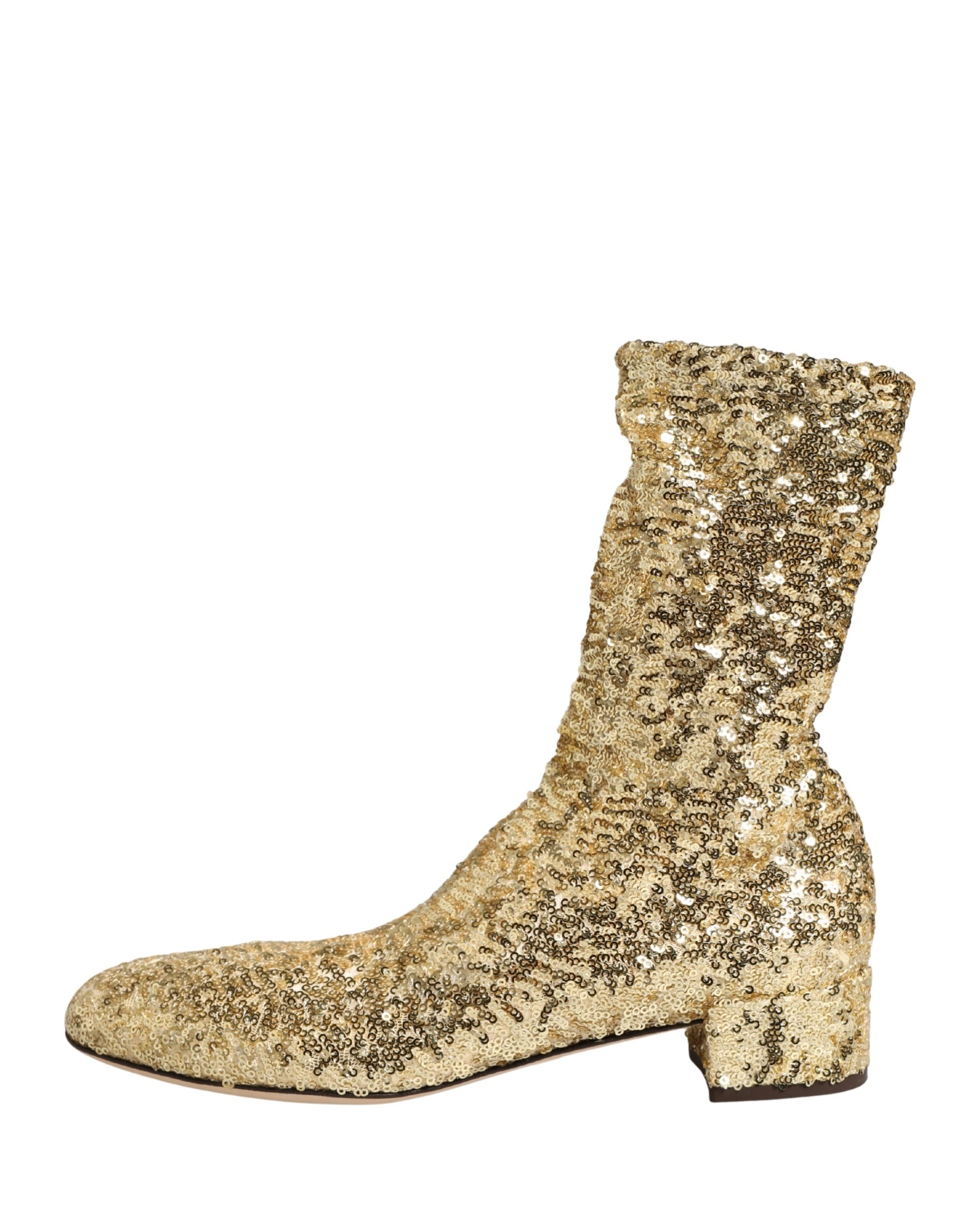Dolce & Gabbana Gold Sequined Mid-Calf Boots