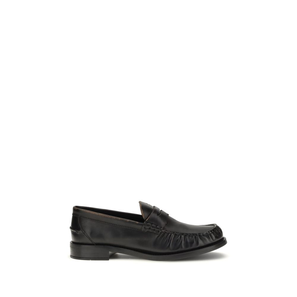 Prada Black Vintage-Effect Calf Leather Loafers