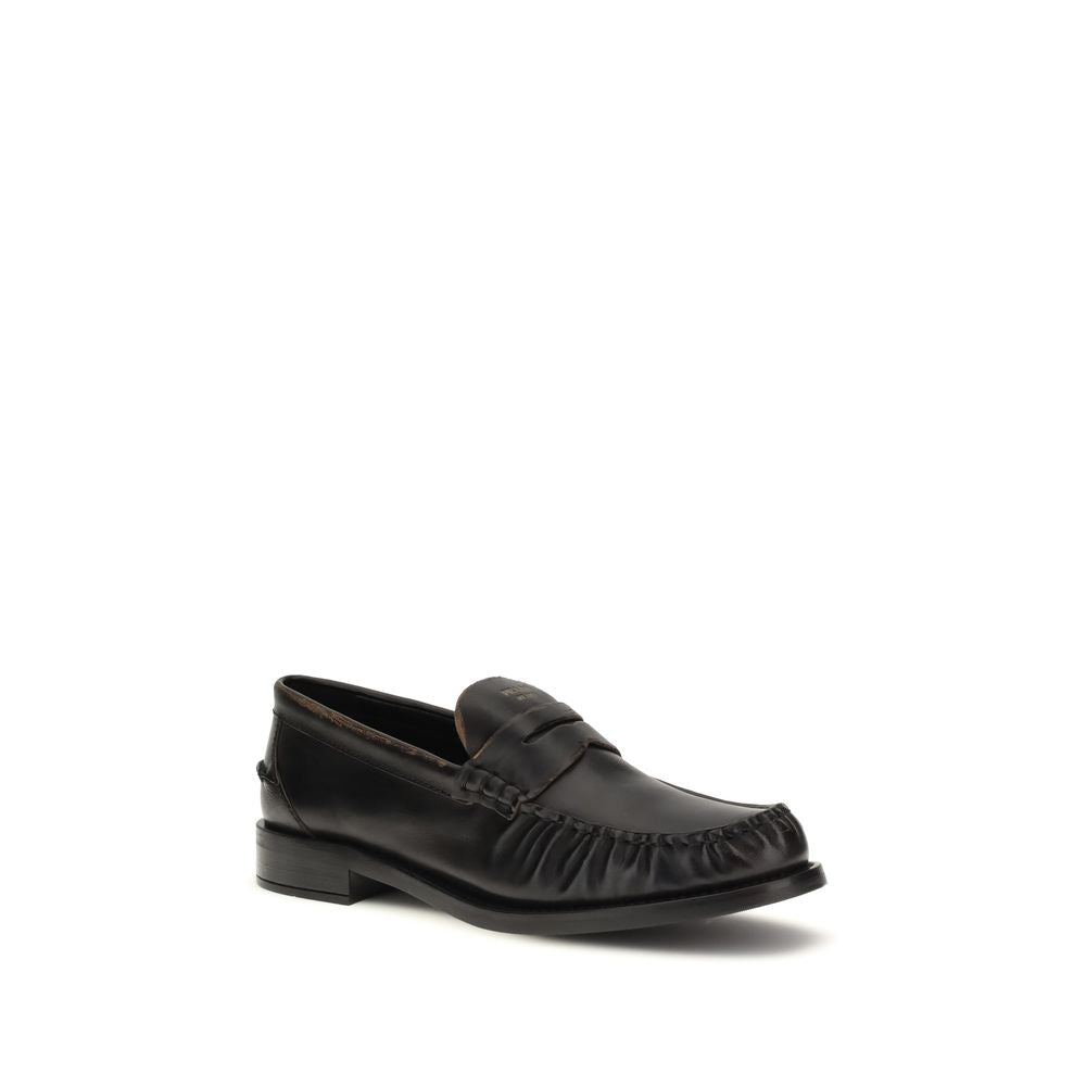 Prada Black Vintage-Effect Calf Leather Loafers